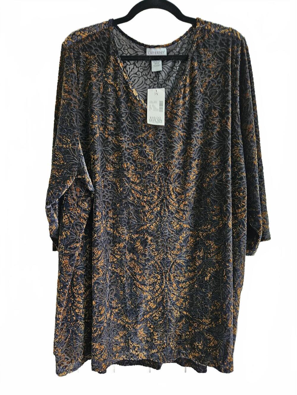 Catherines Women's Velvet Burnout Tunic Blouse Size 3X, NWT